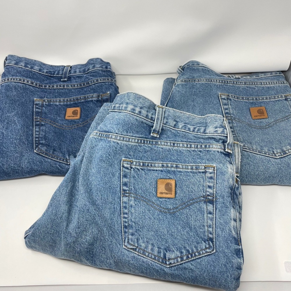 Lot‎ of 3 Carhartt B17 Relaxed Fit Denim Jeans Blue Mens 42x28 Workwear Bundle